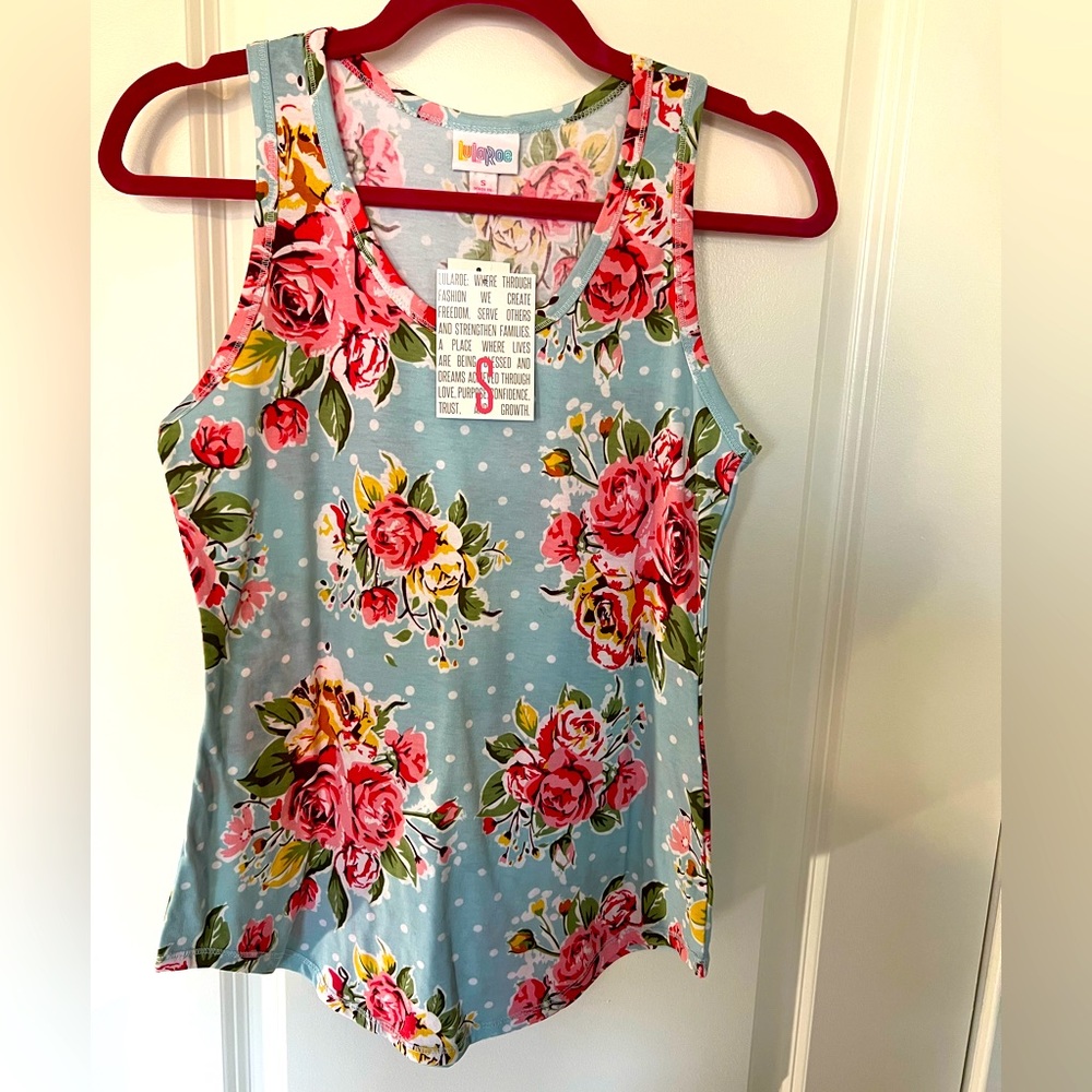 LuLaRoe Floral Tank Top - Blue and Pink